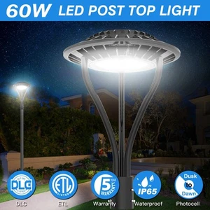 Led Post Top Light 60W Dusk to Dawn Outdoor Garden Circular Area Pole Light ETL - Picture 1 of 12