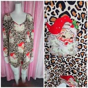Weihnachten Santa Leopard Urlaub Tunika Bluse Größe 2X  - Bild 1 von 7