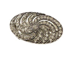 Vintage Art Deco Rhinestone Brooch Crystals Oval Swirl Silver Tone Pin 1 3/4" - Picture 1 of 6