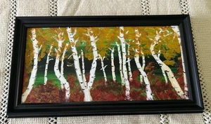 Herbst Birke Baum Ölgemälde schwarzer Rahmen Landschaft Natur 22,5x13" - Bild 1 von 7