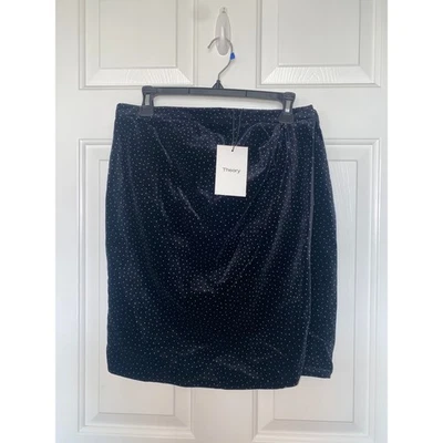 THEORY PLEAT WRAP SKIRT  Black w/ White Dot Velvet  NWT $355 Size 8 - Image 1 of 4