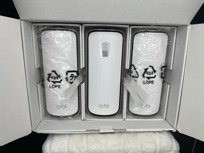 NETGEAR Orbi 970 Quad-Band WiFi 7 Mesh System (RBE973S), Router + 2 Satellite - Image 1 of 4