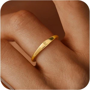 Oro Anello Con Iniziale Anelli Donna Ragazze Oro 14K Anelli Con Lettera Nome A-Z - Foto 1 di 12