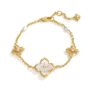 Pulseras de Oro para Mujer Pulsera con Dije de Trébol de Perlas Chapado en Oro 14K 2 Caras... - Imagen 1 de 6