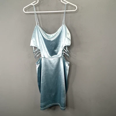 Windsor Dress L Bodycon Homecoming Party Light Blue Satin Rhinestones Cut Outs - Image 1 of 4