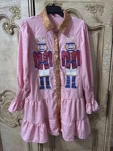 Abito dolce schiaccianoci paillettes abito top tunica donna TG L/XL rosa difetto - Foto 1 di 10