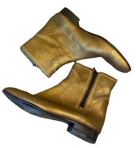 Lanvin Women Boots Metallic Gold Leather Ankle Heel Booties Size 38 1/2 - Picture 1 of 7