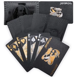 Cool Black Playing Cards, Waterproof Poker with Dollar Pattern, Black-Gold Fo... - Picture 1 of 7