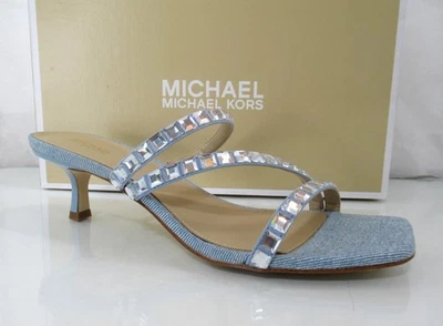 Michael Kors Celia 中跟拖鞋装饰礼服凉鞋蓝色 8 码 — 第 1/4 张图片