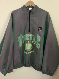 Vintage Surf Style Myrtle Beach Iridescent 1/2 Zip Pullover Windbreaker OSFA - Picture 1 of 7