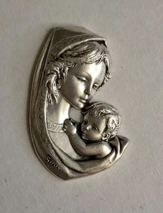 Vintage Jungfrau Maria mit Jesuskind silberfarben Zinn 2" x 1,25" SA Italien - Bild 1 von 4