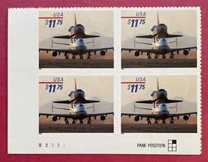 SFSTAMPS US Scott 3262 Piggyback Space Shuttle Plate Block of 4 Stamps MNH 1998 - Picture 1 of 1