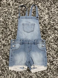 Cat And Jack Girls Size M (7/8) Super Stretch Denim Shorts Overalls Light Wash - Picture 1 of 4