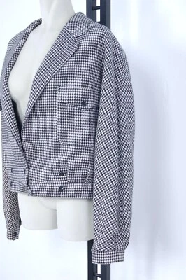 Giacca donna blazer vintage pied de poule Taglio bomber pura lana taglia 44 - Imagen 1 de 4
