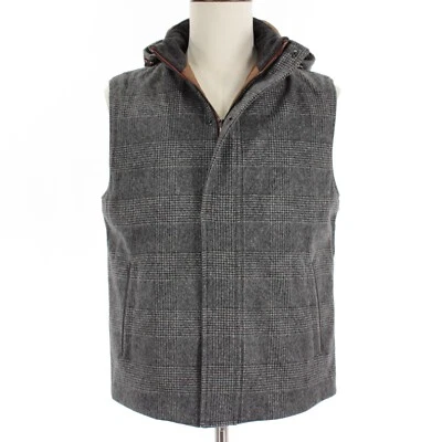 Chaleco Luciano Barbera Nuevo con Etiquetas con Capucha Extraíble Talla 50 (US M) en Lana Gris a Cuadros Foto 1 de 4