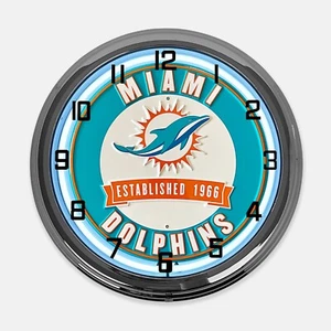 18" Miami Dolphins Metal Sign Designed White Neon Clock - Picture 1 of 6