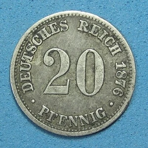 Germany Empire 20 Pfennig .900 Silver Coin 1876 J, KM-5, Combined Shipping - Picture 1 of 2