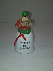Vintage J.S.N.Y Christmas "Bringing in the Yule Log" Bisque Porcelain Bell - Picture 1 of 6