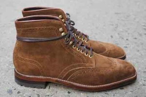 Men Handmade Boots Brown Suede Leather Ankle Wingtip Formal Chukka Casual Shoes - Picture 1 of 3