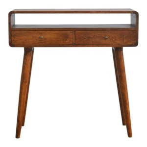 35.5" Solid Wood Curved Console Table w/Drawers,Vintage Entryway Table w/Shelves - Picture 1 of 9