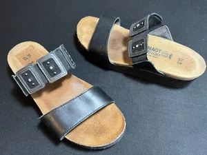 NAOT COMFORT ASHLEY BLACK LEATHER SLIDE SANDALS 6-6.5M 37 Euro - Picture 1 of 4