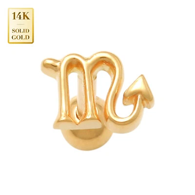 Piercing oreja pequeño signo del zodiaco oro macizo real 14K Daith hélice tragus caracola 18G Foto 1 de 4