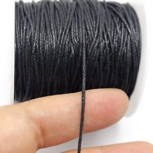 Collier de bobine de cordon de perles en coton ciré noir artisanal 1 mm 1,5 mm 2 mm