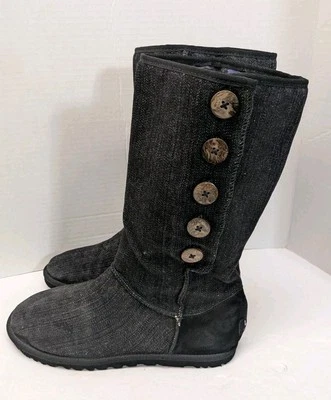 Botas femininas Ugg Australia tamanho 8 tecido jeans preto botão puxar 3160 - Imagem 1 de 4