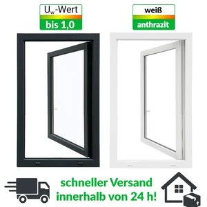 Kunststoff Fenster Kellerfenster Flügelfenster Dreh Kipp 2-Fach Weiß Anthrazit - Bild 1 von 24