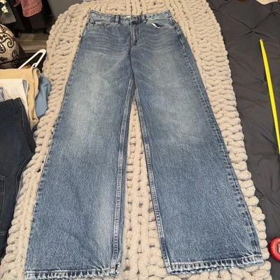 NUEVO SIN ETIQUETAS MNG Mango Mujer Alto Tiro MAMÁ Jeans Talla 4 x 30.5” Azul Lavado Mediano Denim Foto 1 de 4