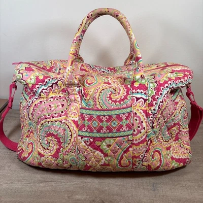 Retired Vera Bradley Large Duffle Weekender Bag Carry On Petal Pink Pink Paisley - Image 1 of 4