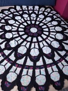 Cathedral Rose Stained Glass Crochet Afghan Handmade Acrylic Notre Dame 68"  - Picture 1 of 12