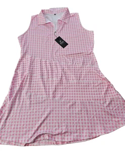FKEEP Women's Collared Zip Pink Houndstooth Pattern Tennis Dress Size 3XL - Picture 1 of 9