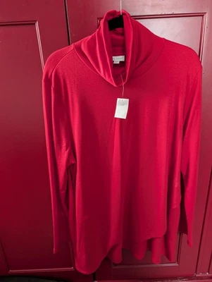 Nuevo Con Etiqueta JJill Cuello Tortuga Roja Dobladillo Acento Asmétrico Foto 1 de 4