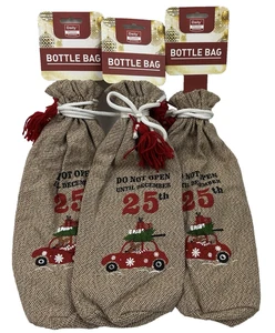 (3) Bolsas de regalo de botella de vino para coche Rudolf Reindeer tela regalos navideños calidad bronceada - Imagen 1 de 6