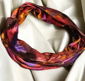 Womens Silk Sheer Geometric Colorful Design Scarf 46"X 12" - Picture 1 of 9
