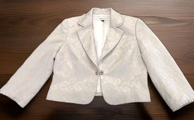 Chaqueta Oleg Cassini Vintage Parte Inferior Con Cuentas Talla 12 Rosa Beige Noche Cóctel Foto 1 de 4