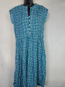 80s Vintage Teal Dress | MS II Petites Women's Size 14P Mod Geo Retro V-neck - Picture 1 of 10