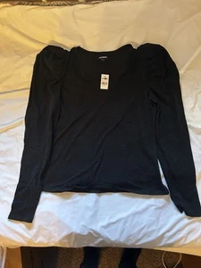 Express Women’s Top Black SZ L puffy sleeves - Picture 1 of 5