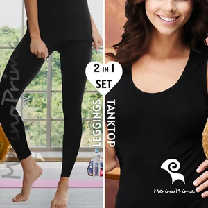 2 Piece Merino Wool Set - Women's Tank Top & Leggings - Thermal Winter Underwear - Picture 1 of 21