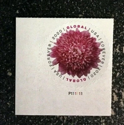 2020USA #5460 Global Forever Rate - Chrysanthemum -  Plate Number Single Mint - Image 1 of 4