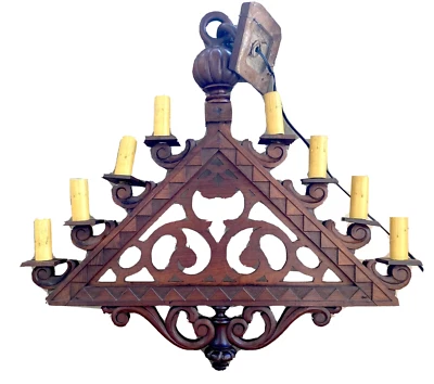 Lámpara de araña/techo de madera de nogal tallada vintage/antigua estilo gótico 31" Foto 1 de 4