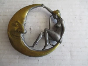 VINTAGE 1979 WINKING MOON & NUDE LADY WOMEN BELT BUCKLE USA BERGAMOT - Picture 1 of 4