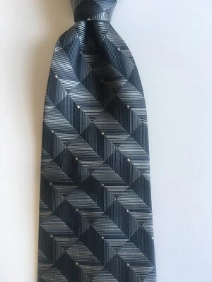 claiborne tie blue silver 100% silk made in itay w 3.75 geometric necktie pa1101 - Imagem 1 de 4