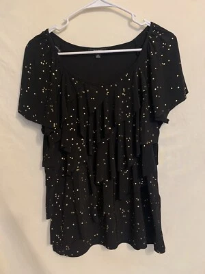 Elementz Women's Top Size Medium Black Short Sleeve Polyester Blouse  - Image 1 of 4