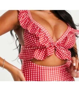 PEEK & BEAU FULLER BUST CUT OUT FRILL SWIMSUIT IN RED GINGHAM NWT 38D/DD - Picture 1 of 11