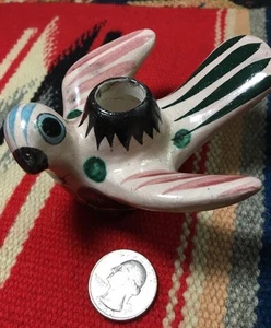 Mexico Folk Art Small Pigeon Bird Candleholder ( or mini vase) VERY NICE signed - Picture 1 of 7