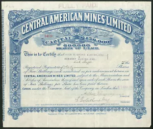 Nicaragua: Central American Mines Ltd., 5 acciones de chelines, 1914 - Imagen 1 de 1