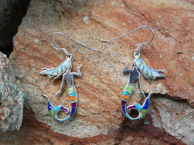 Mermaid Kiss Multi Gemstone Opal Sterling Silver 925 French Wire Earrings P48 - Image 1 of 4