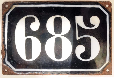 Large old black French house number 685 door gate plate plaque enamel metal sign Cover